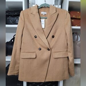 NWT Loft Women's Wool-blend Tan Double-Breasted Blazer Sz 2